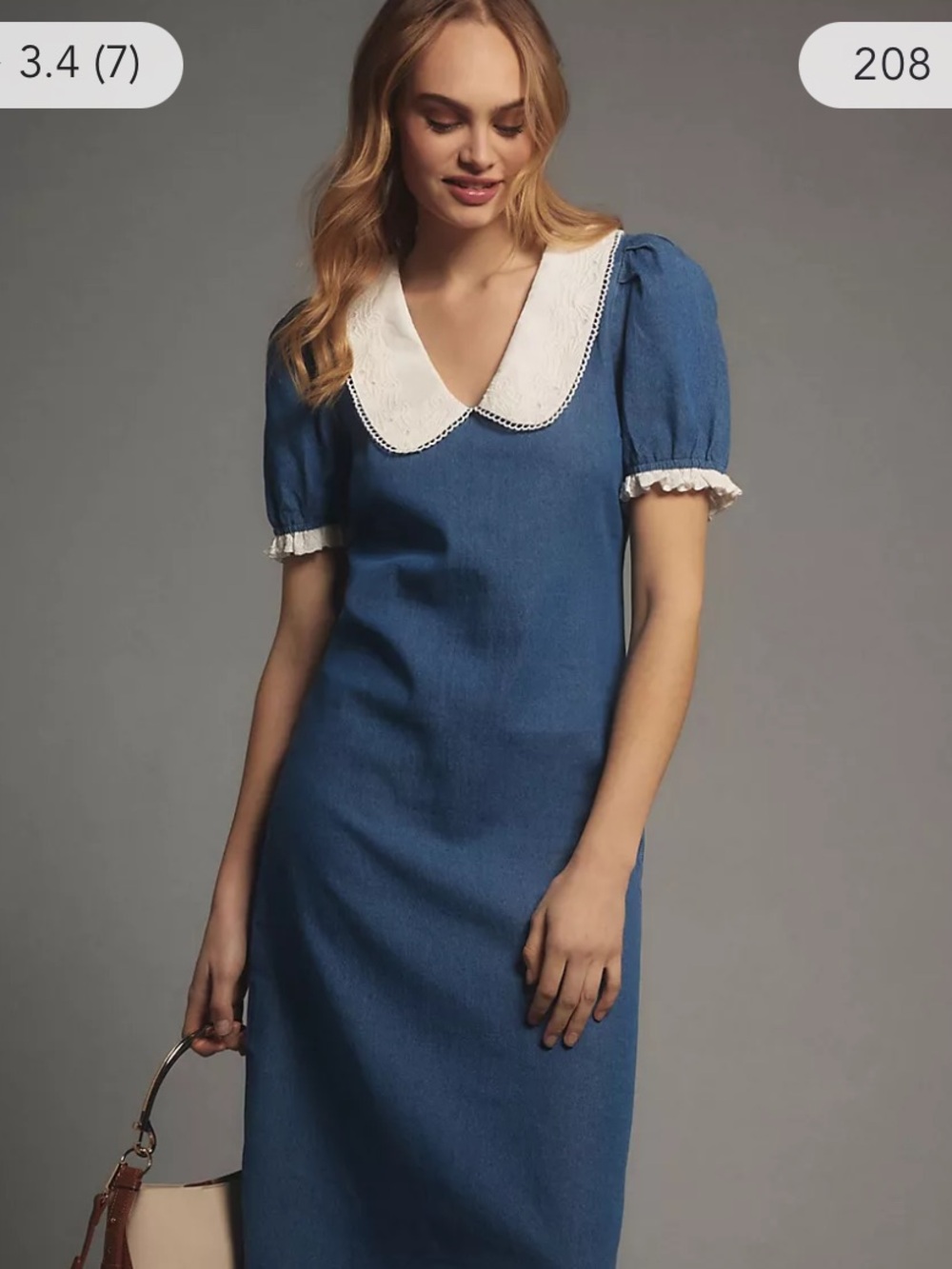 Porridge Women's Blue Midi Dress with White Peter Pan Collar